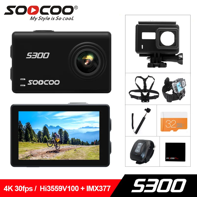 

SOOCOO S300 Action Camera 2.35" touch lcd Hi3559V100 + IMX377 4K 30fps EIS Wifi 12MP CMOS remote external mic sport cam