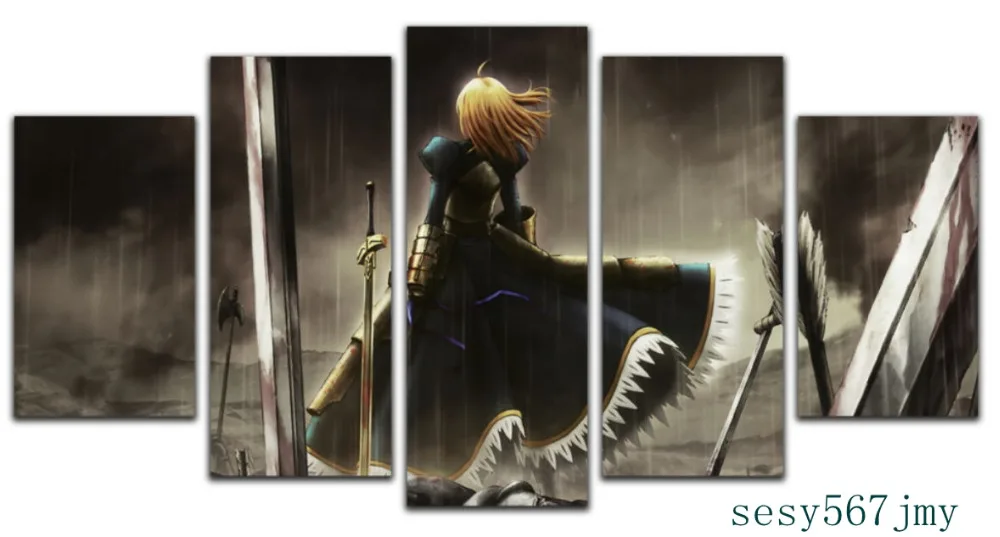 

Art Abstract Indoor Decor mt Anime A17 Fate/stay night saber canvas decoration 5 pieces