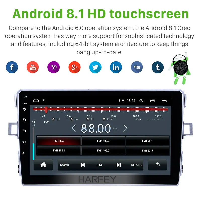 Clearance Harfey Android 8.1 9" GPS Navigation Radio for Toyota Verso 2011-2016 with WIFI Bluetooth AUX support Carplay Digital TV SWC 2