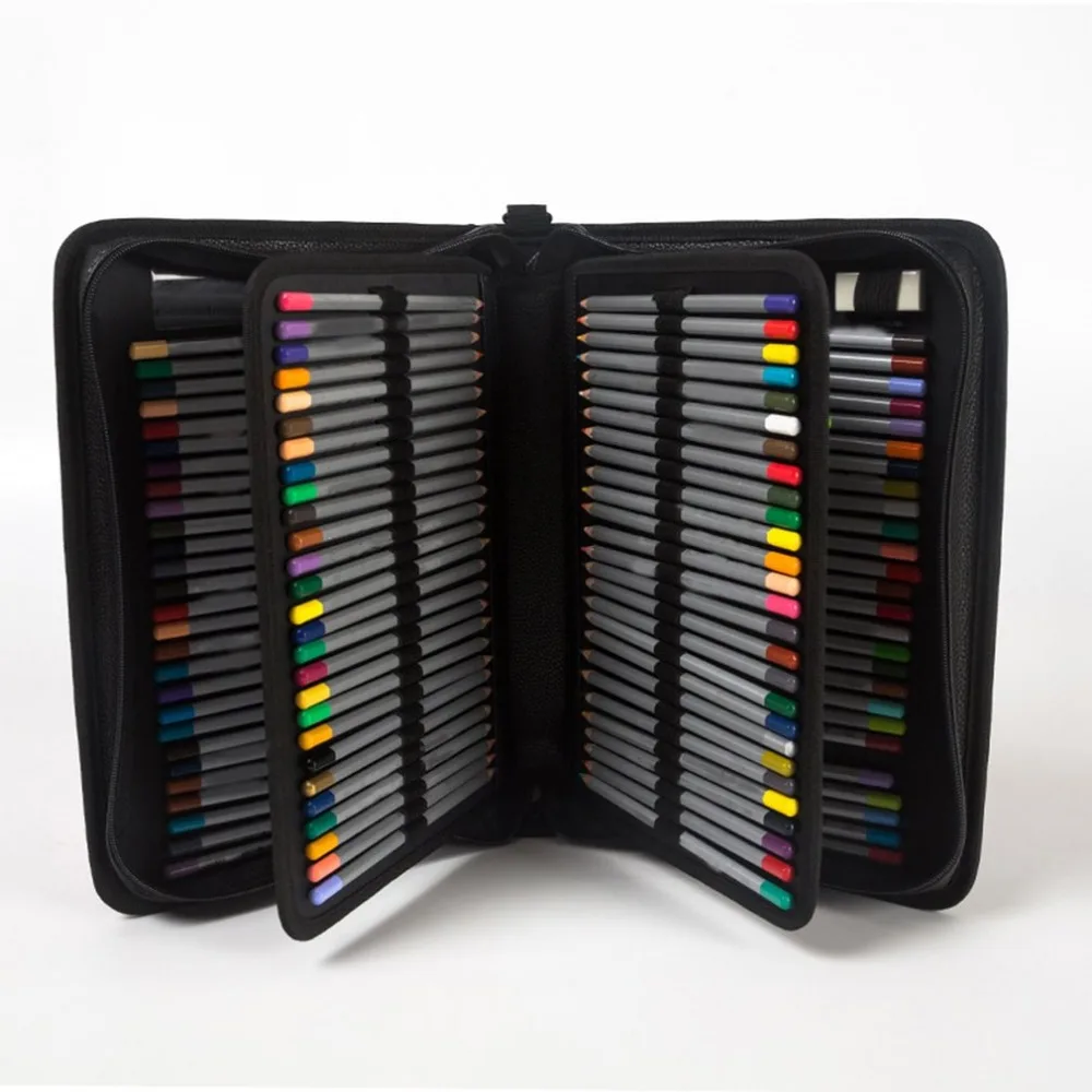 

4 Layers 160 Holes Portable PU Leather Pencil Case Pen Bag With Strap Large Capacity Students school stationery office supplies