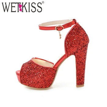 

WETKISS Big Size 43 Bling Bling Women's Sandals Sexy Peep toe High Heel Sandal Platform Summer Dress Shoes Female Footwear Lady