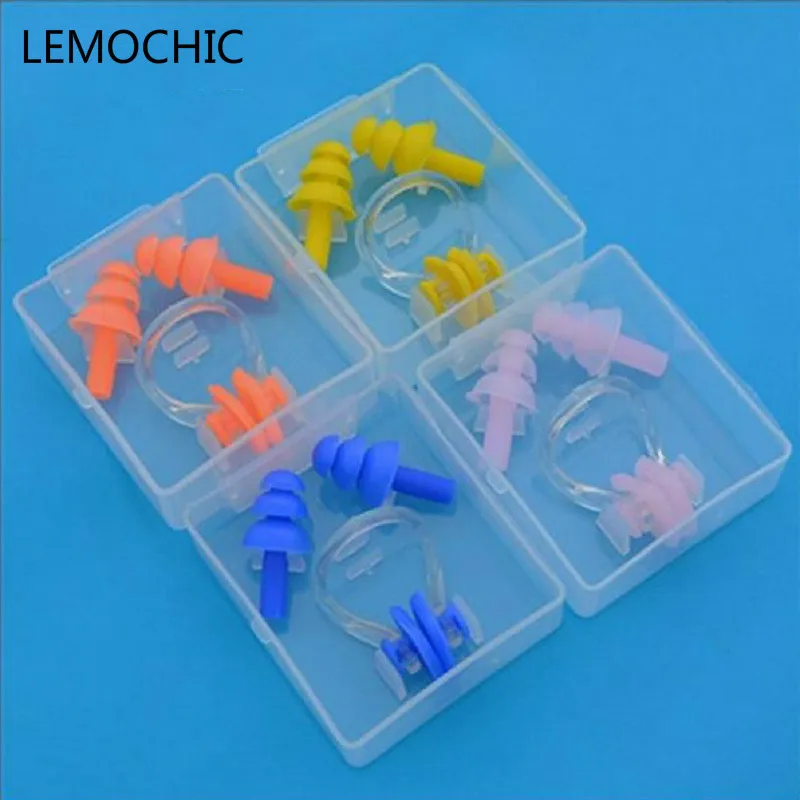 

High quality Nose clip ear plug boxed child adult swim professional waterproof silicone earplugs nose clip Factory wholesale set