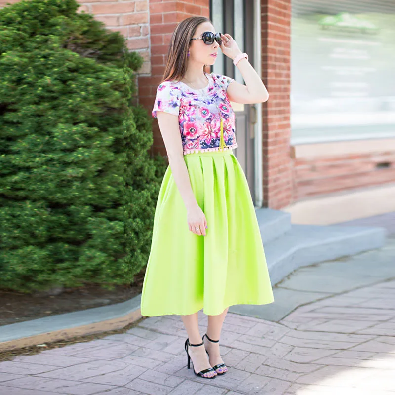 Summer Lemon Green Satin Skirts Fashion 2018-2019 Pleated Tea Length Skirt  Women Zipper Custom Made Skirt Faldas Mujer Moda _ - AliExpress Mobile