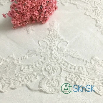

2 Yards/lot 30CM Wide Fine Craft White Flower Embroidery Mesh Lace fabric with Exquisite Edge for Wedding Sewing Decoration A2