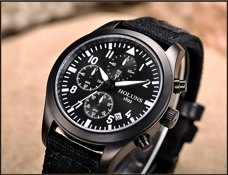 Оригинальные мужские Брендовые Часы HOLUNS, многофункциональные спортивные мужские часы с хронографом, модные деловые светящиеся Роскошные джинсовые военные часы