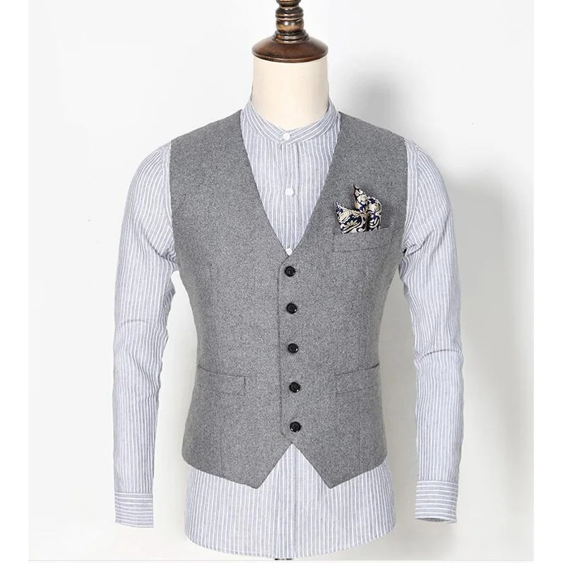 Men High Quality Vests Slim Woollen cloth Sleeveless Jacket Waistcoat