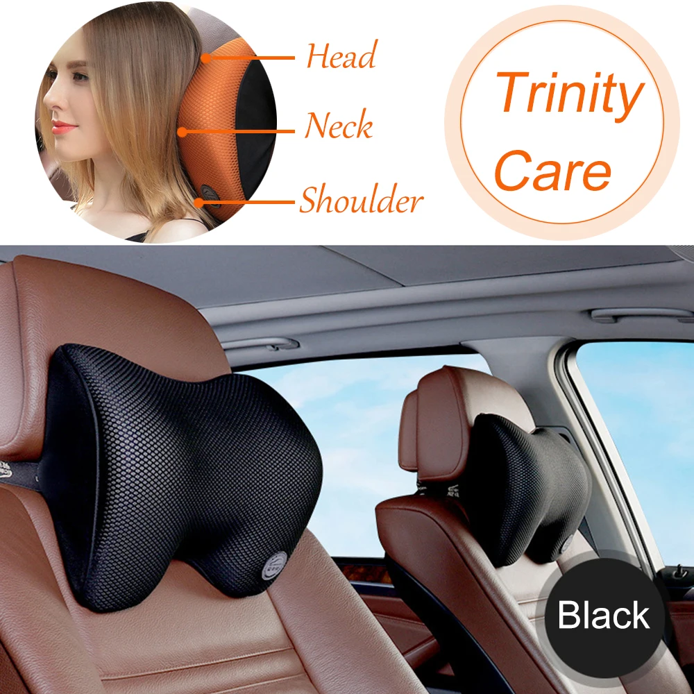 

JINSERTA Car Headrest Neck Pillow for Seat Chair in Auto Memory Foam Cotton Mesh Cushion Fabric Cover Soft Head Rest Travel