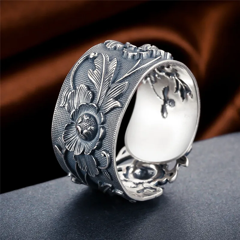 V. YA Винтаж 990 чистое серебро тиснение цветок кольца для женщин Lover тайские серебряные ювелирные изделия аксессуары подарок на день рождения дни матери