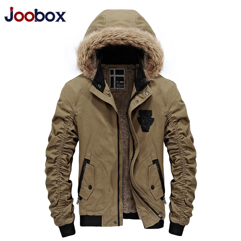 JOOBOX 2017 Высокое качество зимняя куртка Для мужчин Утепленные длинные hoded хлопок