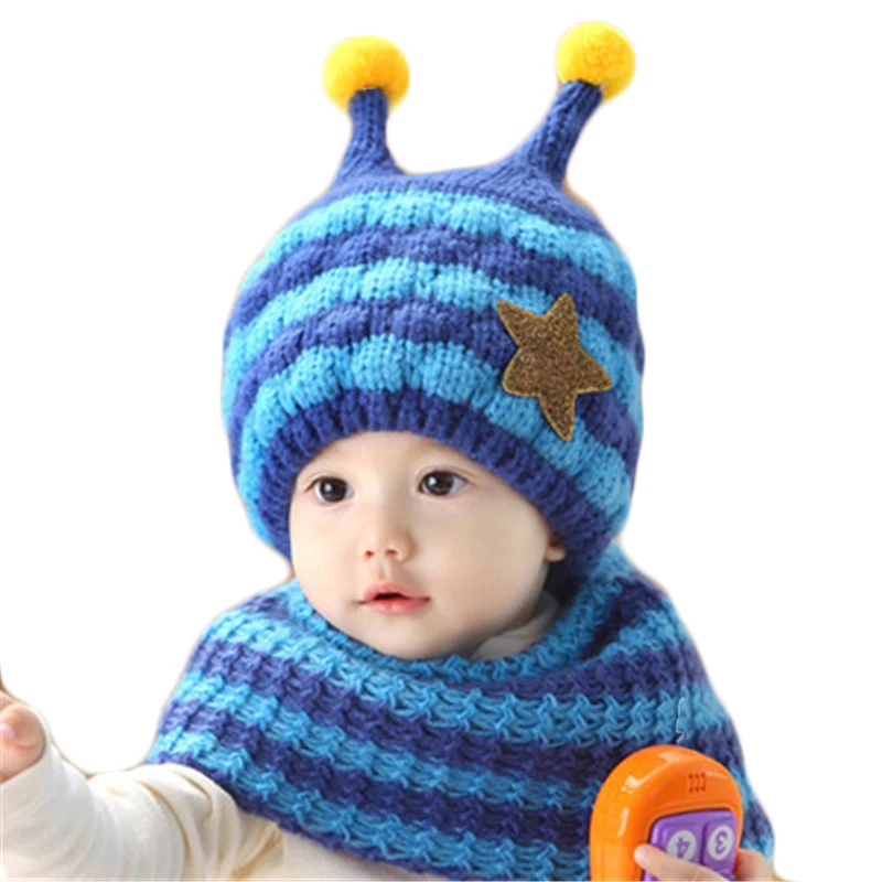  New Lovely Unisex Baby Hat Scarf Two-piece Kids Autumn Winter Warm Thickening Cap Collar Set  Knitted Windproof Children Scarf 