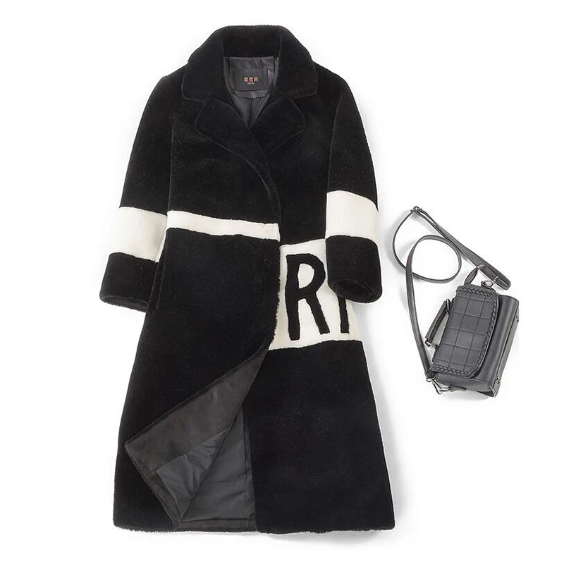

2017 fashion sheep shearing, fur coats, Winter Nine Quarter Sleeve Long Coat Jacket Plus Size Women Outerwear