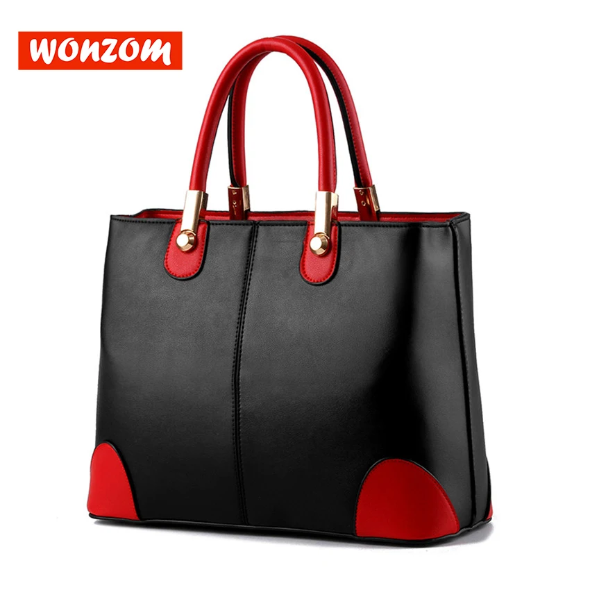 

WONZOM Women Leather Handbags 2018 Lady Black Red 9 Colors Fashion Shoulder Messenger Handbag Wiht Three Casual Bags New Arrival