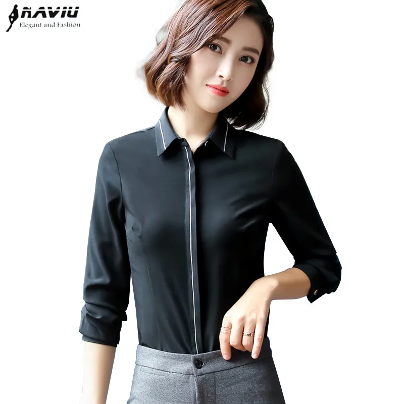 2018 New Elegant women shirt black white formal long