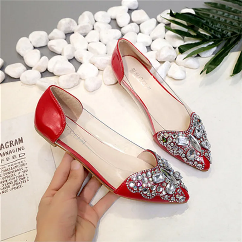 

Fashion bling women Rhinestone flats shoes Ballet shoes 2019 spring pointy PU leather princess shiny Crystal wedding shoes