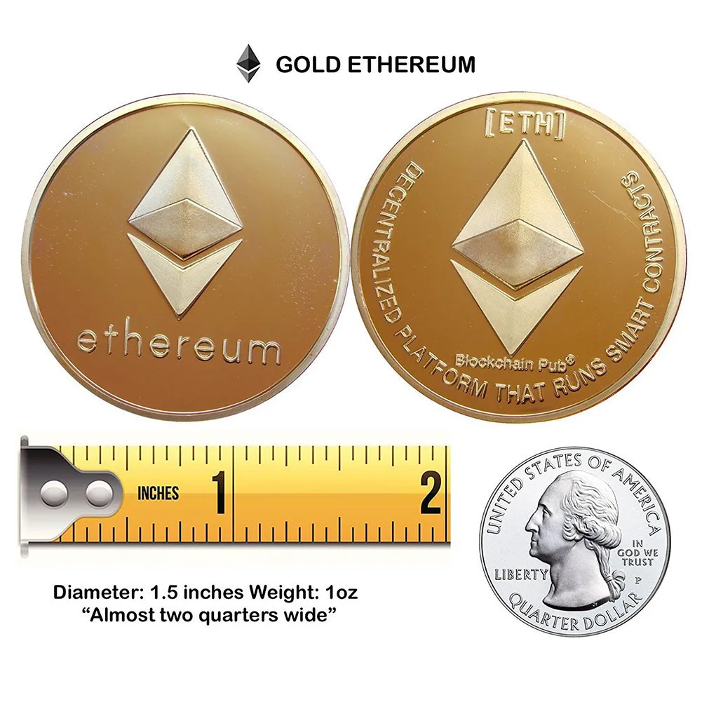 Gold Silver Plated Ethereum Coin Replica Art Collection Gift Physical Metal Antique Imitation Non-currency Coins Collectibles