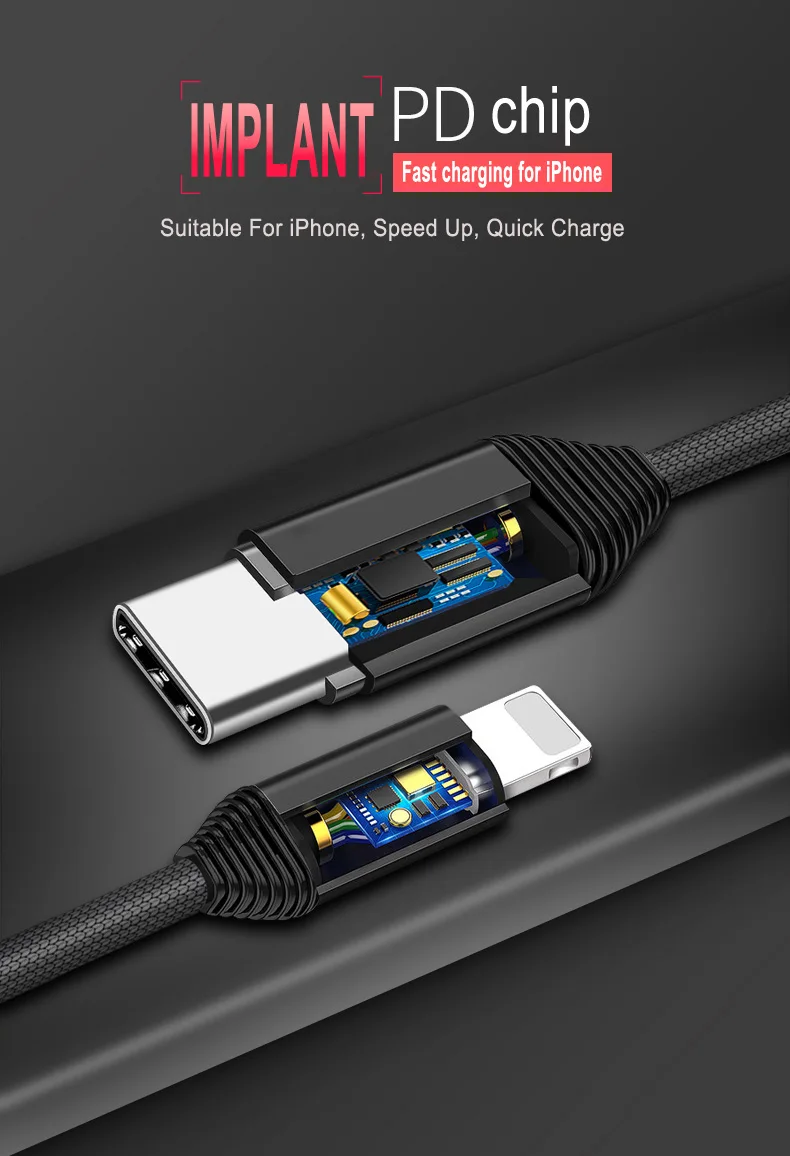 NOHON usb type C 18 Вт PD кабель для быстрой зарядки для iPhone X 8 8 Plus, нейлоновый USB-C кабель для зарядки телефона, двусторонний кабель для синхронизации данных