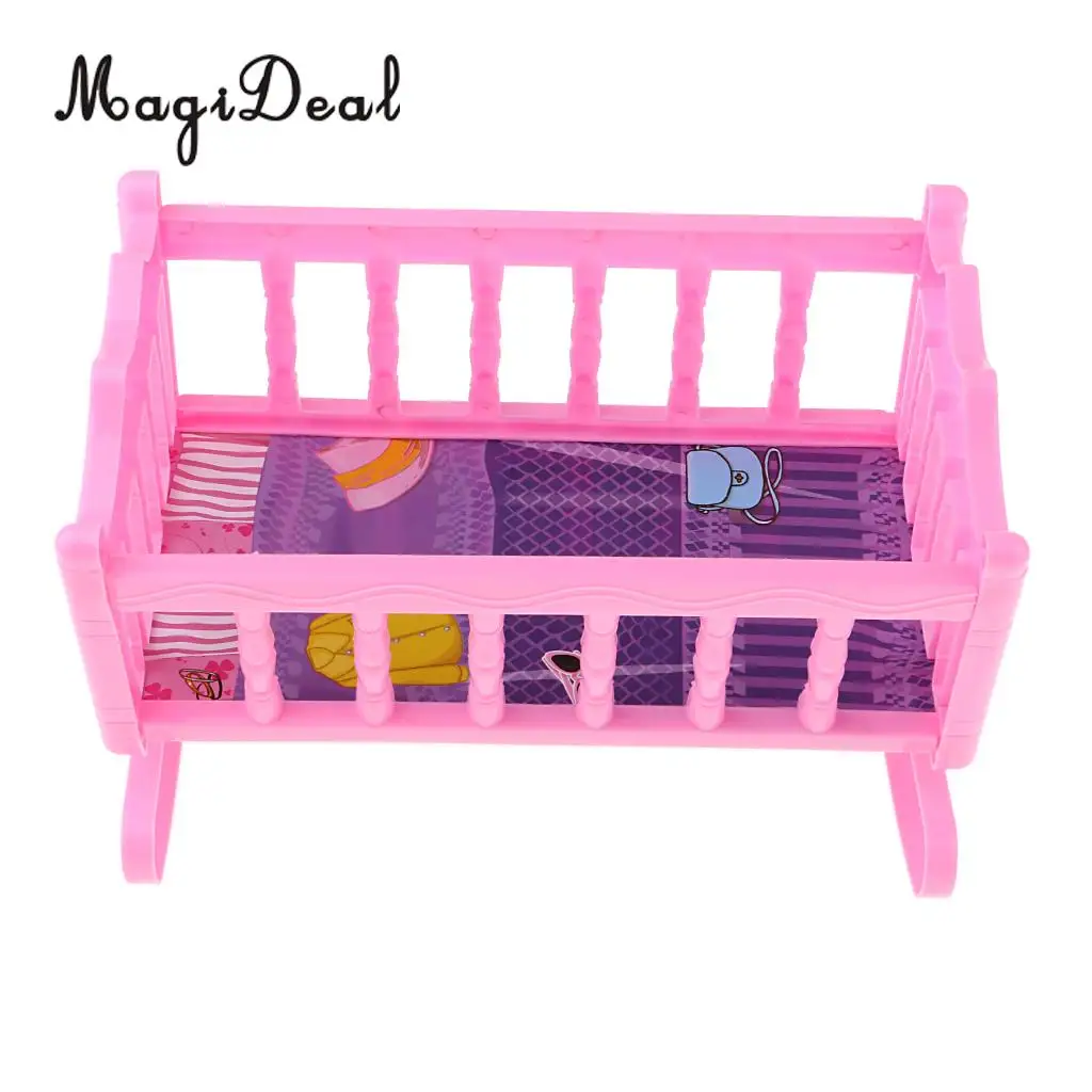 Cute Baby Doll Rocking Bed Bedroom Furniture Accessory for 20cm Dolls Toy Pink