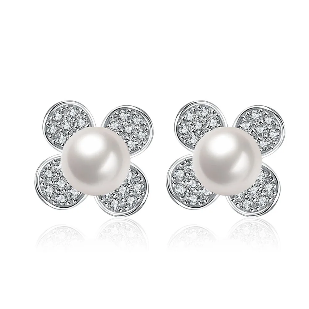 

Women's pearl earrings studs cute fashion jewelry 2018 simple silver crystal earrings gifts for women accessories wholesale