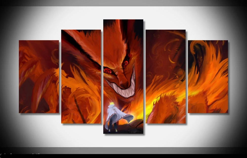 

Art Abstract Indoor Decor 20x35cmx2,20x45cmx2,20x55cm kyuubi Naruto print poster canvas in 5 pieces