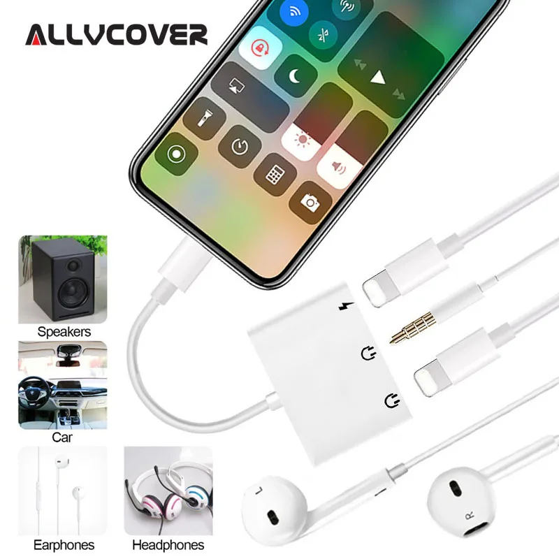 Allvcover 3 in 1 Dual for Lightning 3.5 mm Jack Earphone Splitter for