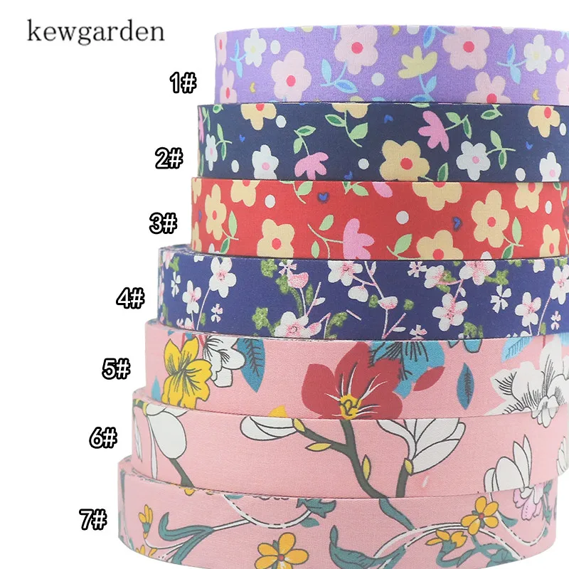 

Kewgarden 2" 50mm 1" 25mm 10mm Handmade Tape Printed Flower Pattern Fabric Layering Cloth Ribbons DIY Bow Ribbon 6 Meters