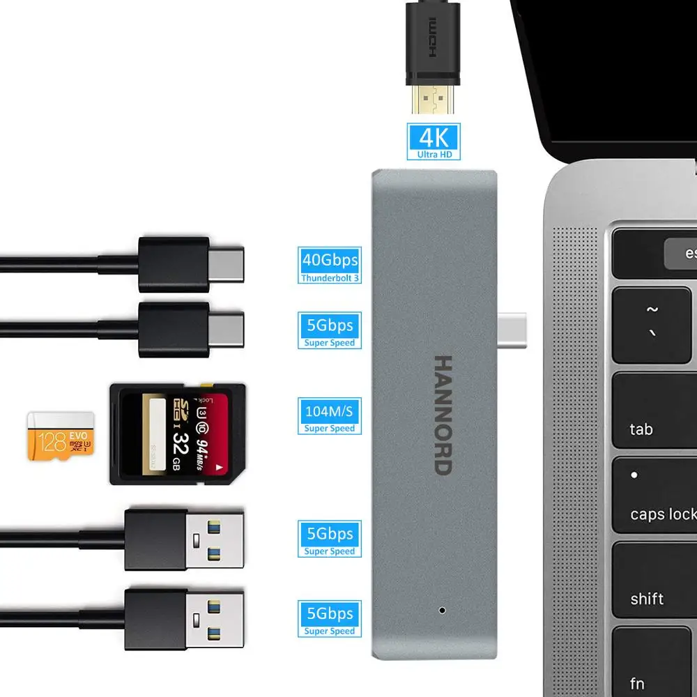 Хаб HANNORD type-C USB-C адаптер 7 портов type C концентратор с HDMI PD зарядка USB 3,0 порт SD/Micro кард-ридер для MacBook