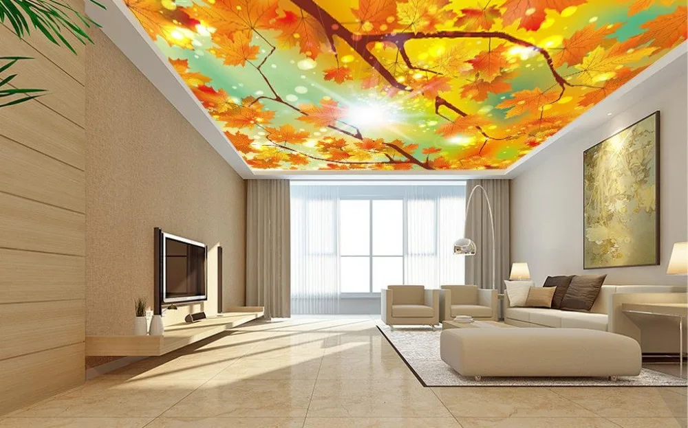 

photo wallpaper customized 3d ceiling wallpaper Glare leaves Ceiling Non-woven wallpapers for living room