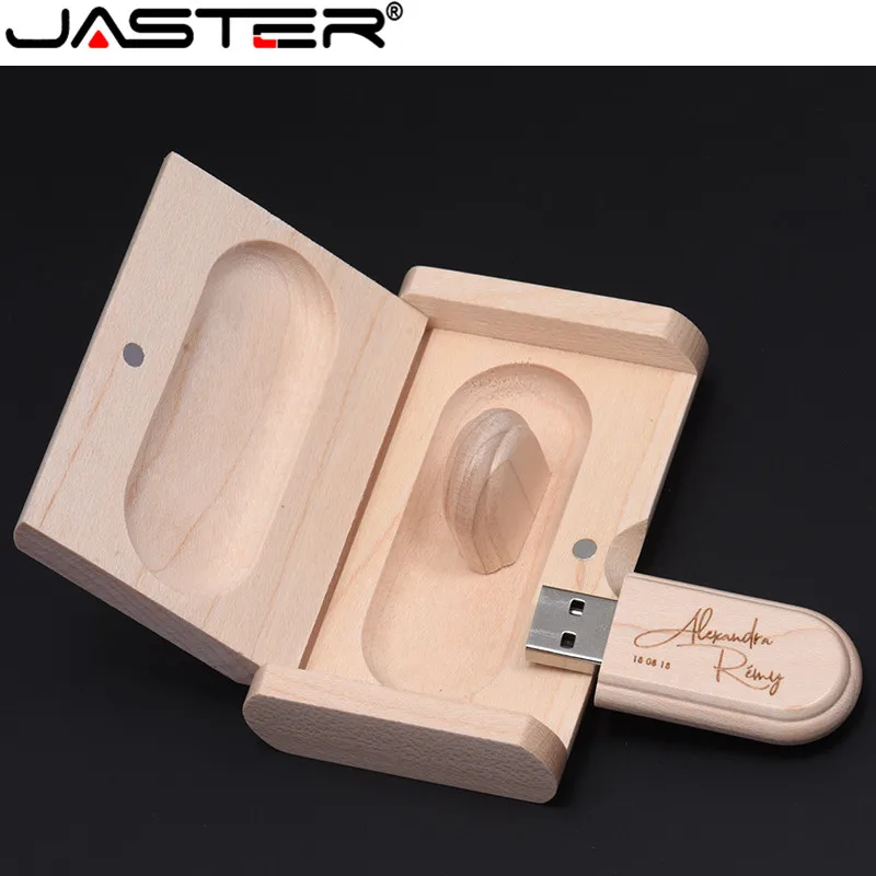 

JASTER laser engraving wooden+Box pendrive 8GB 16GB 32GB 64GB USB Flash Drive photography gift (over 10 pcs free LOG)