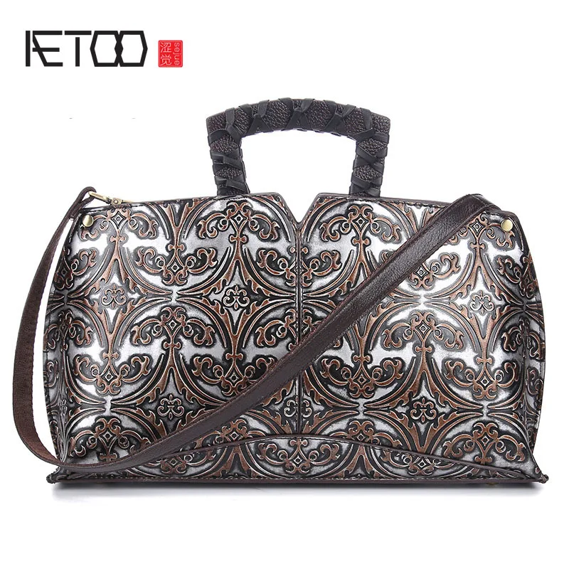 

AETOO Leather retro hand-wiping color diagonal package embossed handbag hand bag leather shoulder bag handbag