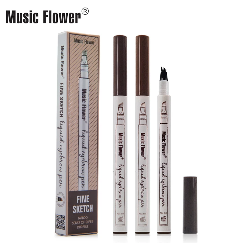 

Music Flower Eyebrow Pencil Waterproof Fork Tip Eyebrow Tattoo Pen 4 Head Fine Sketch Liquid Eyebrow Enhancer Dye Tint Smudge