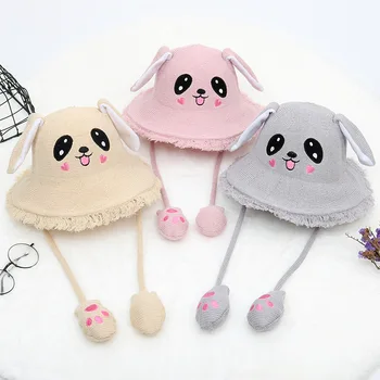

Fashion Girls Animals Ear Moving Jumping Hats Children Women Warm Plush Rabbit Summer Caps Kids Cute Pinch Funny Hats Sun