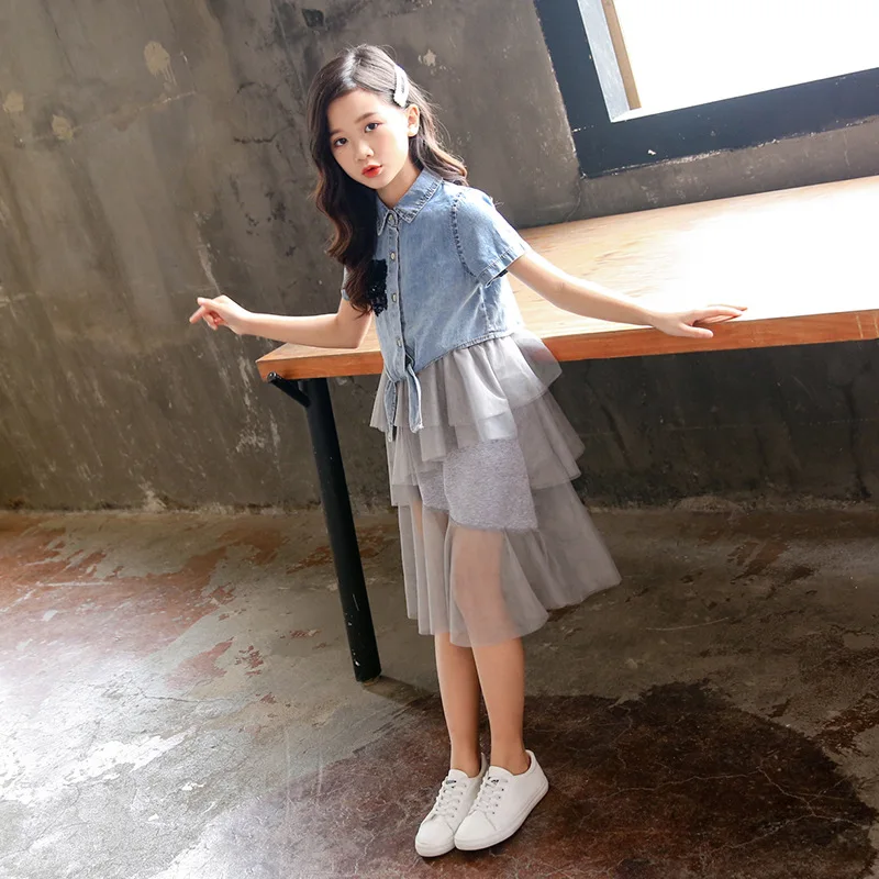 Fashion Girls Clothes Sets Summer Kids Denim Coats Top And Strap Dress Set Children Clothing Teens Girl Coats Sequin Dress Suit (7)