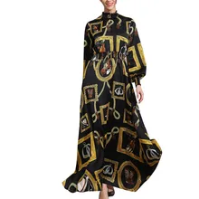 Мусульманское женское платье, Турецкая абайя, простое, Ретро стиль, с принтом, тонкая эластичная талия, шелковое, длинное, мусульманское платье, женское, Рамадан, кафтан# G6