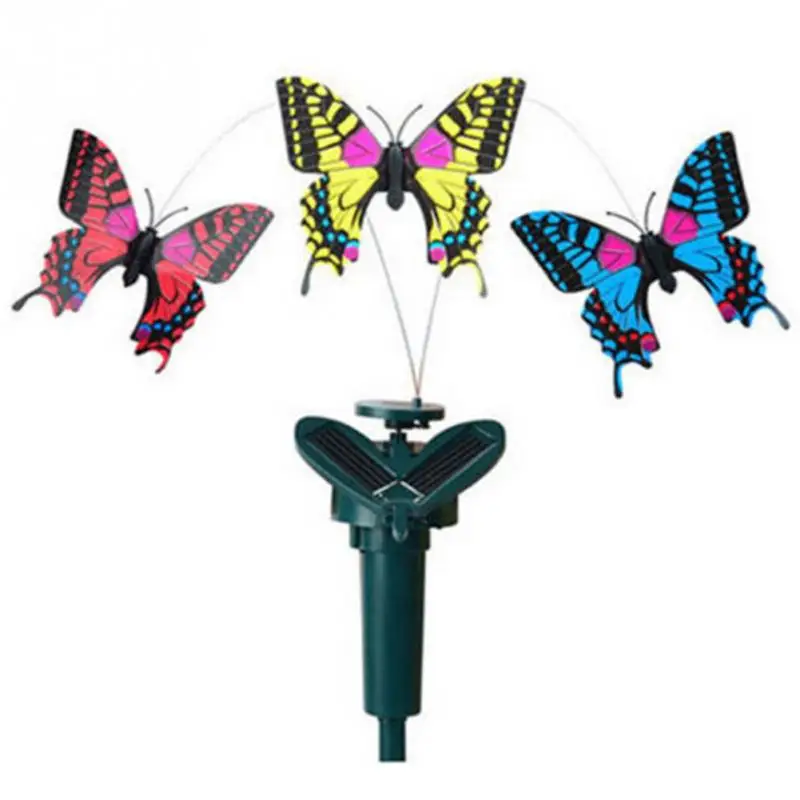 New Vibration Solar Power Dancing Flying Fluttering Butterflies Hummingbird Garden Decorative Stake#1003