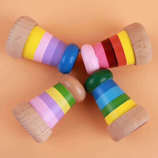 Rainbow Wooden Toys Cute Magical Mini Kaleidoscope Bee Eye Effect Polygon Prism Children Toy Four Colors Available 2