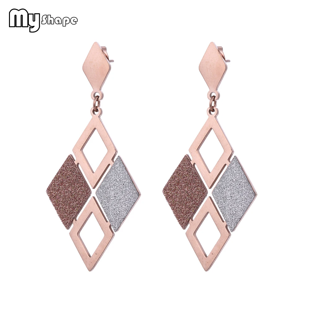 

My Shape Frosted Hollow Multiple Rhombus Drop Earrings Stainless Steel Vintage Geometric Dangle Earrings Jewelry Bijoux Women