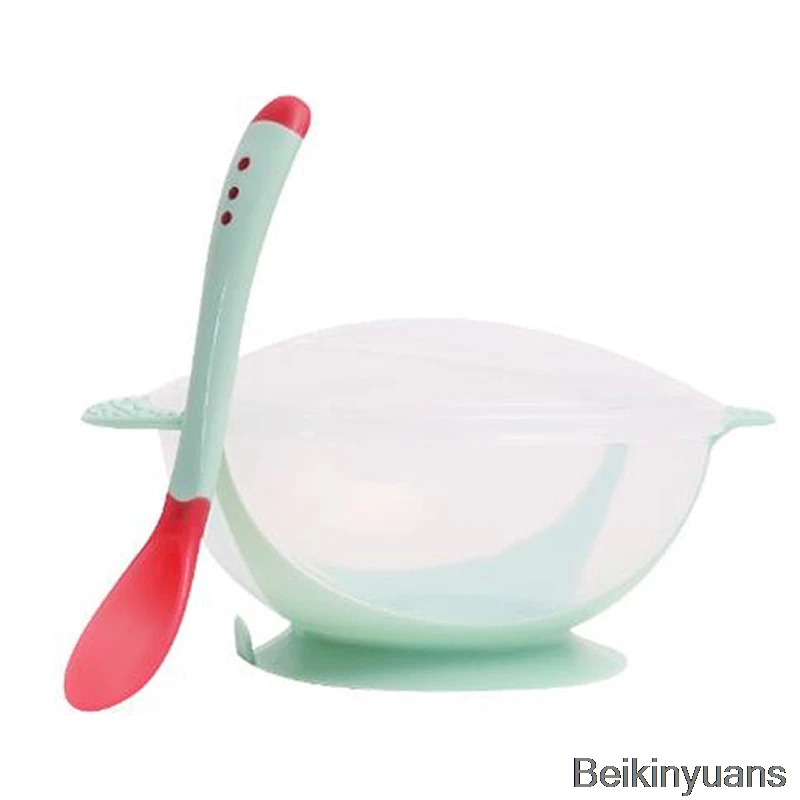1 шт/3 шт./компл. детская посуда столовые приборы чашки с индукционной ложка для грудничков, набор детской посуды - Цвет: Bowl of spoon ash