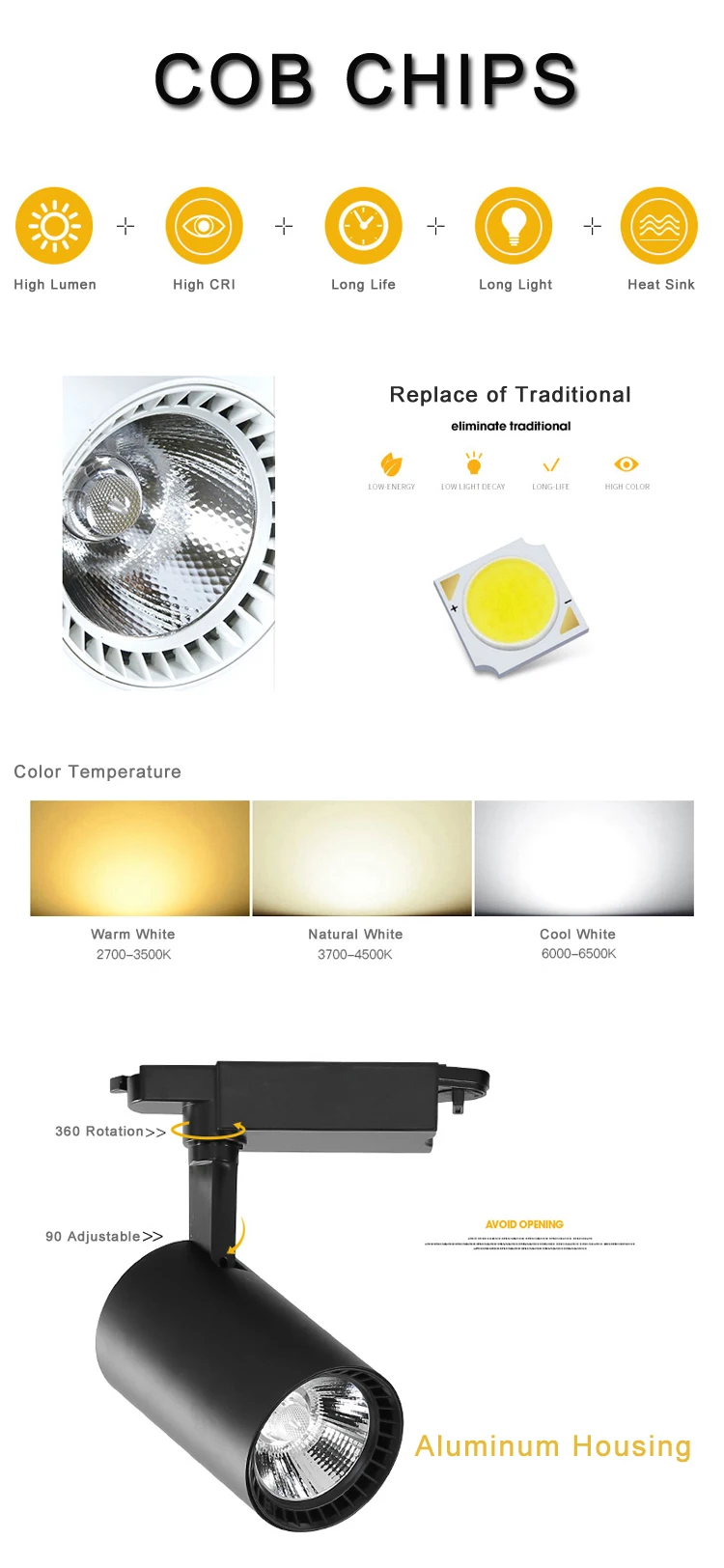 HOT SELL Aluminum LED Track Lights Modern COB Spotlights Super Brightness Highlight Object Fashion Shop Lighting Effect Dynasty