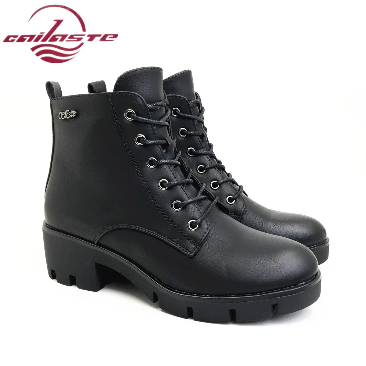 

CAILASTE Women mid heel shoes small size34-38 autumn winter platform ankle boots lace up zipper inner leather non-slip shoes