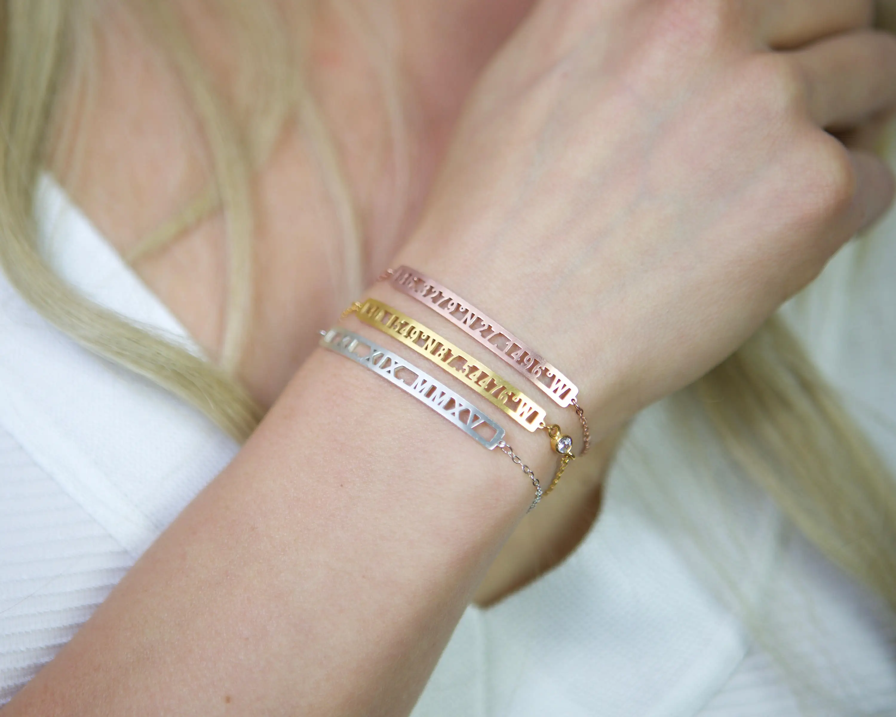 

Custom Coordinate Bar Bracelet Personalized Latitude Longitude Jewelry Roman Numeral Bracelet Anniversary Gift Wedding Gift