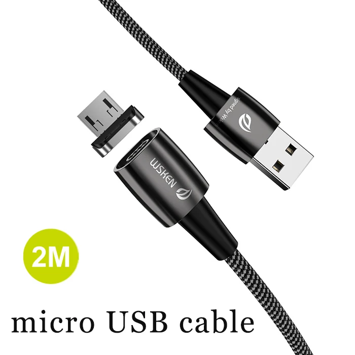 WSKEN X1 Pro Магнитный кабель 3A Micro USB кабель быстрая Магнитная Зарядка провод для samsung huawei Xiaomi Micro USB зарядное устройство Шнур - Цвет: micro USB cable 2m