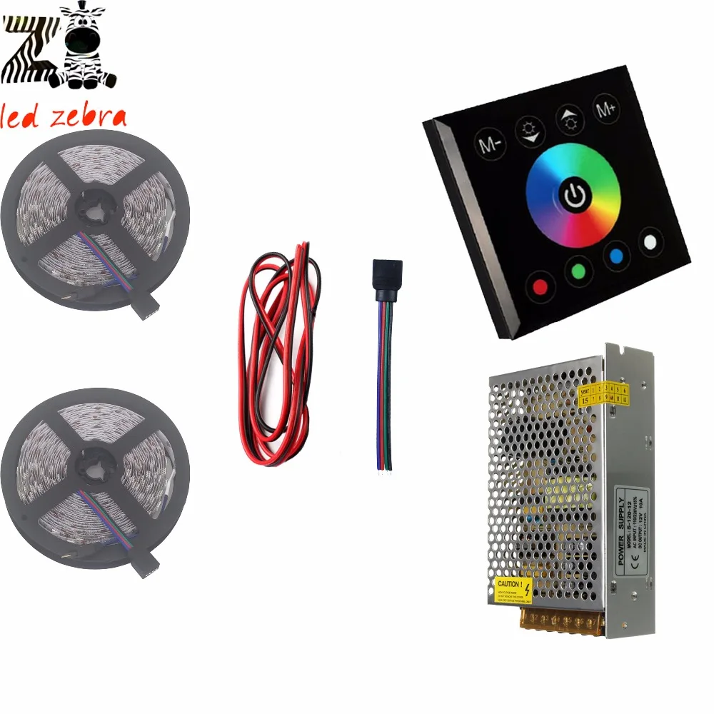 

5m/10m 5050 SMD rgb led strip light+black/white touch panel led controller+12v led power transformer+5m 22awg 2pin led