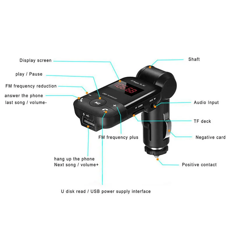 Wireless Hands Free Kit MP3 Music Player Car Bluetooth FM Transmitter Support TF Card Portable USB Charger FM Modulator #264338