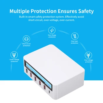 

6 Ports LCD USB Charging Dock QC3.0 Fast Charging Universal Compatibility Charging Station for Family and Office Use