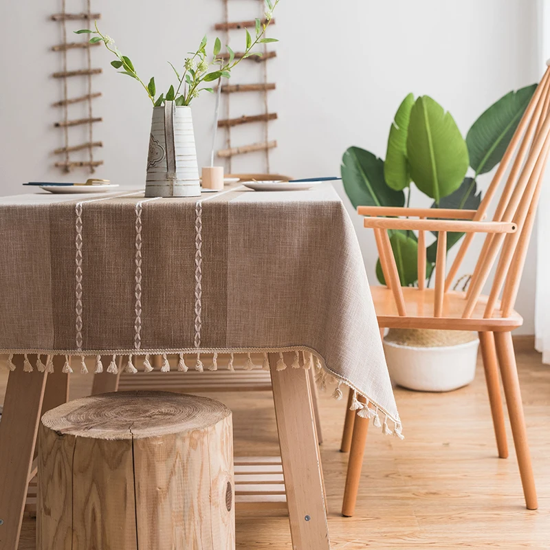 Modern Minimalist Rectangular Cotton Linen Table Cloth with Tassel Solid Color Dust-proof Table Cover Kitchen Coffee Tablecloths Modern Minimalist Rectangular Cotton Linen Table Cloth with Tassel Solid Color Dust-proof Table Cover Kitchen Coffee Tablecloths