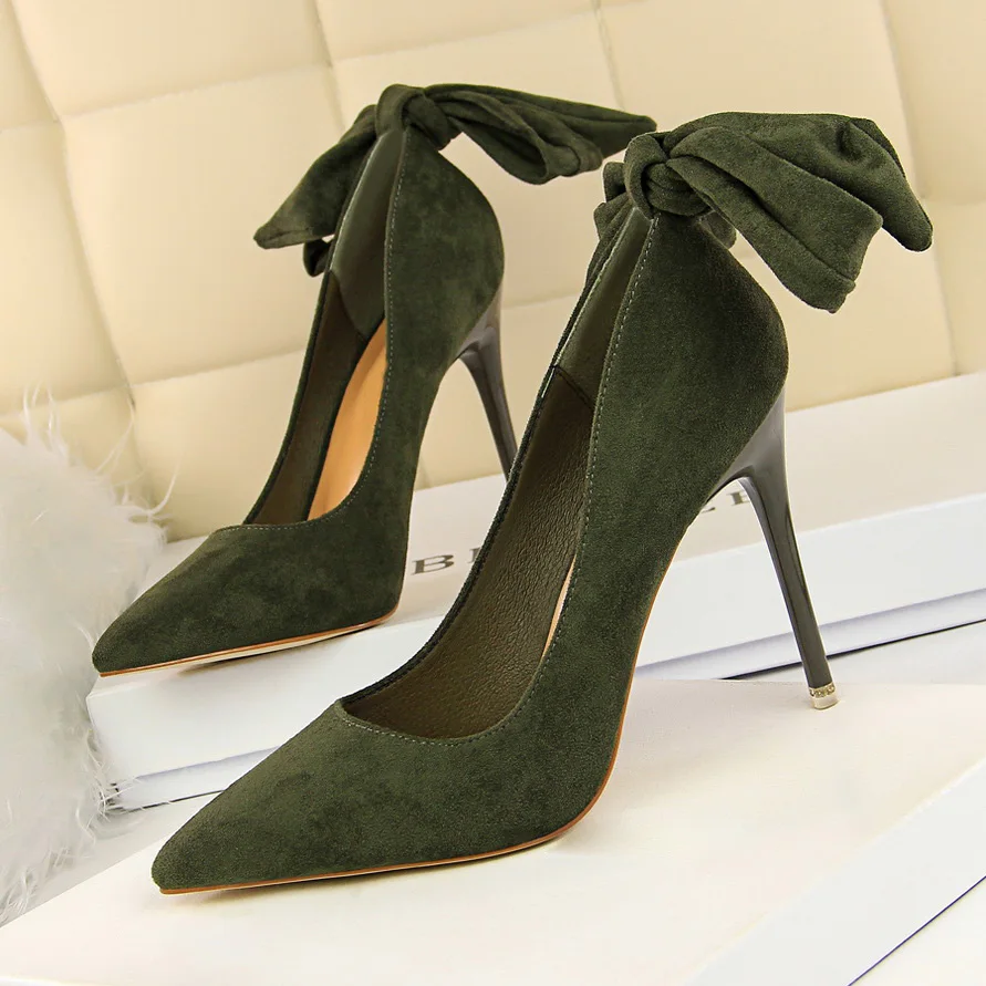 

2018 Woman Summer 10cm High Heels Female Green Maroon Stiletto Pumps Lady Velvet Flock Wedding Bridal Scarpins Pink Khaki Shoes