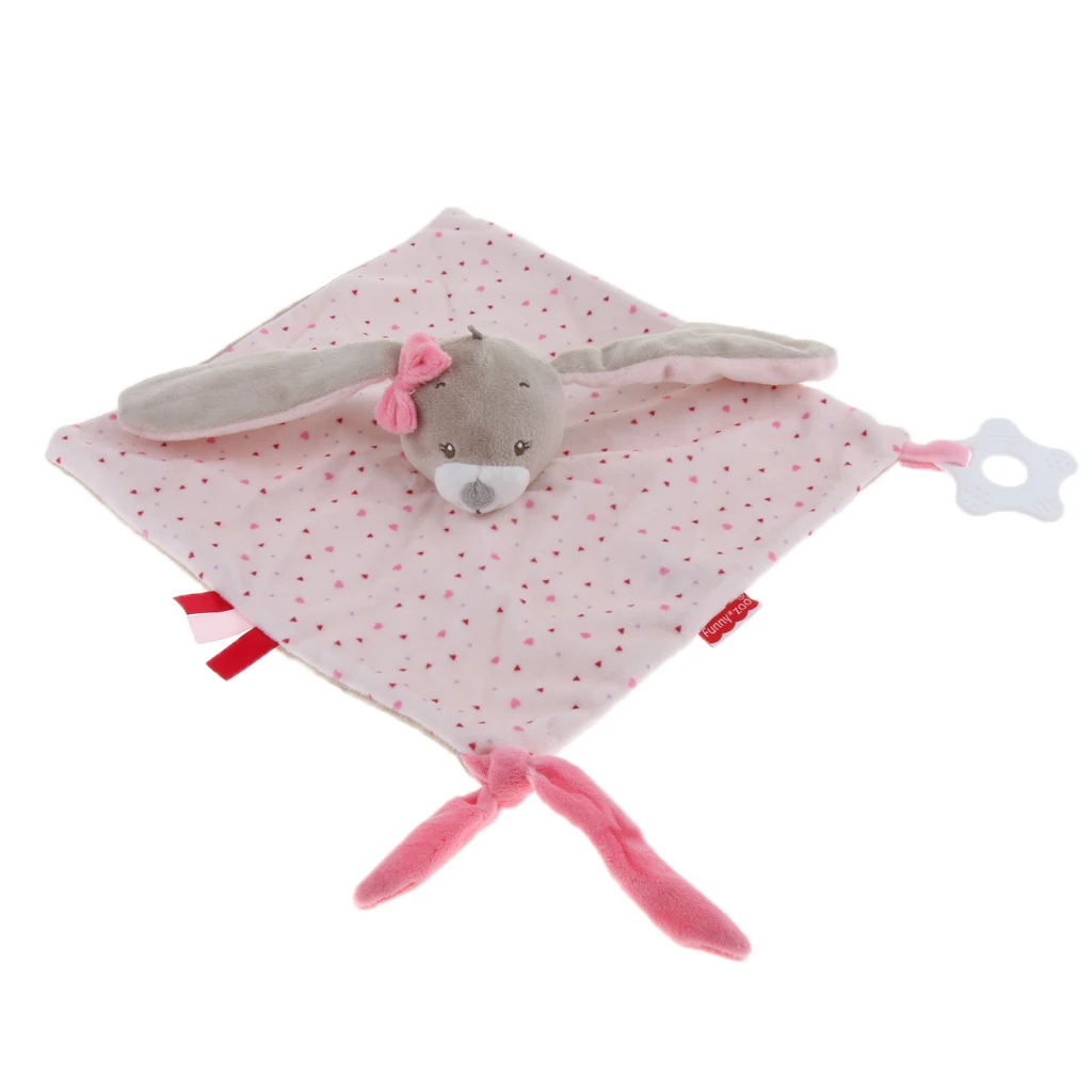 Baby Nursery Security Blanket Soft Minky Dot Fabric Lovey Animal Tag Blanket, Stuffed Plush Cuddle Newborn Blankie