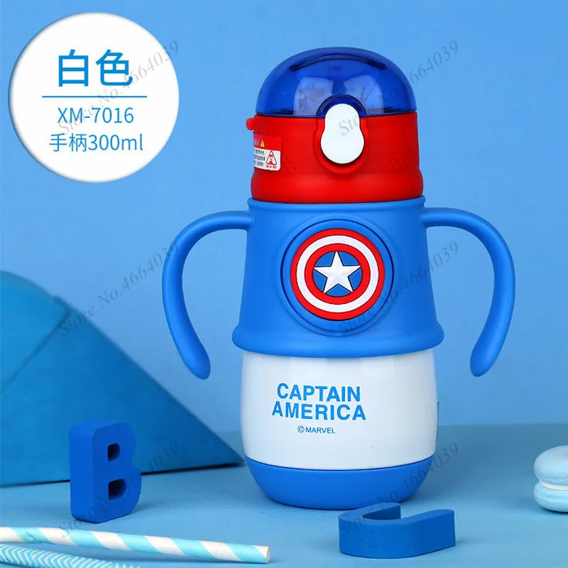 Дисней Капитан Америка термос чашка с двойной ручкой детская 304 нержавеющая сталь соломенная чашка питьевые чашки студентов с ремешком