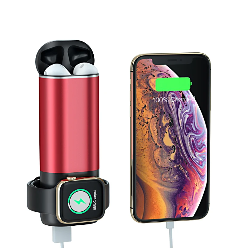 3 в 1 Беспроводной Зарядное устройство Мощность банка для AirPods Apple Watch 4/3/2/1 iPhone X Xs 8 5200 мА/ч, Мощность банк Портативный мобильного телефона Зарядное устройство