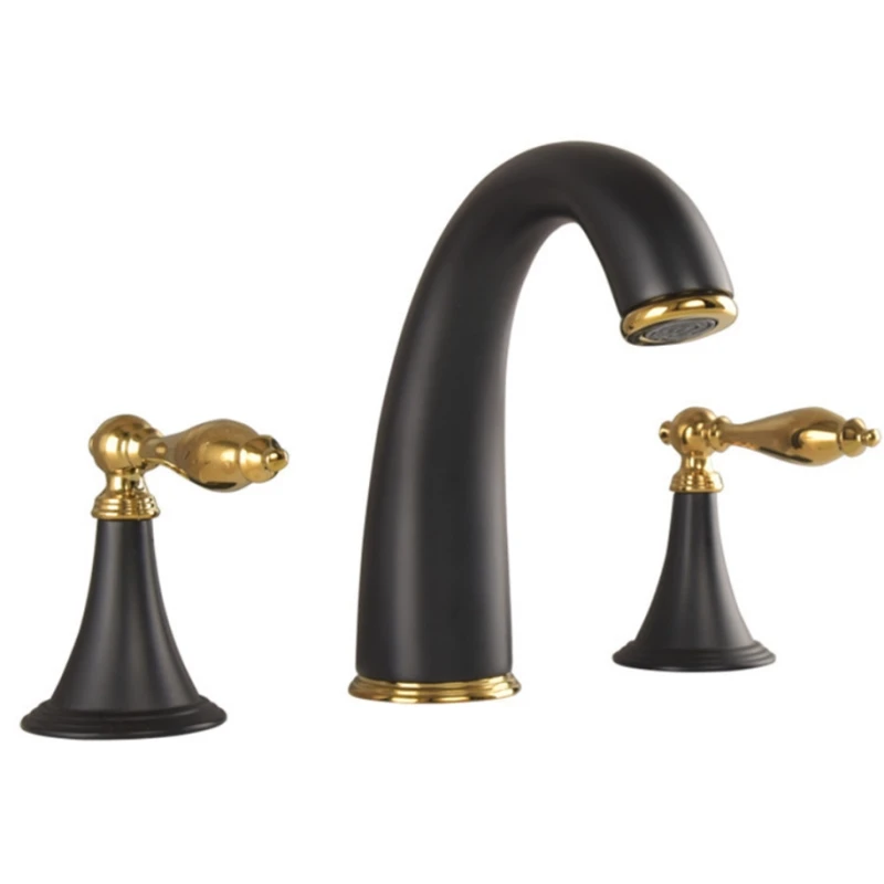 

Vintage Antique Retro Double handels Three-Hole Wash Basin Bathroom Sink Tap Black Faucet Hot and Cold Mixer